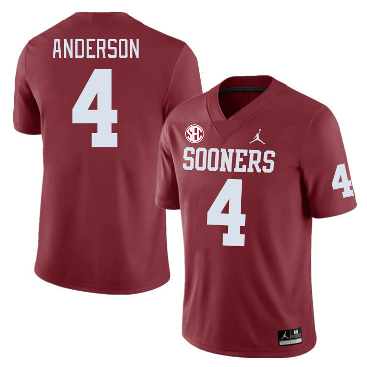 Men #4 Nic Anderson Oklahoma Sooners 2024 SEC Conference College Football Jerseys-Crimson